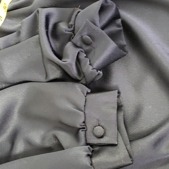 Vintage 80s Alison J. Satin Wrap Surplus Midi Dress Navy Long Sleeve XL VGUC - Picture 15 of 17